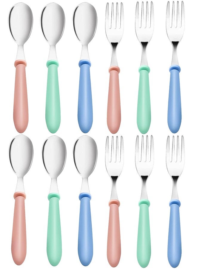 xlehoely 12 Pieces Toddler Utensils,Stainless Steel Baby Forks and Spoons Silverware Set,Kids Silverware Set Children's Cutlery Set with Round Handle,Toddler Flatware Fork Spoon Set,Dishwasher Safe - Image 1